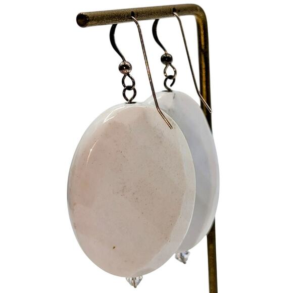 Large Faceted White Gemstone 925 Sterling Silver Dangle Earrings - Picture 4 of 6